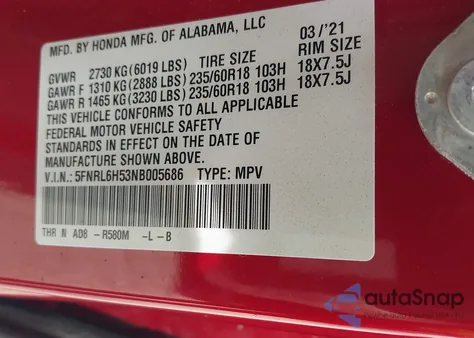 2022 Honda Odyssey Ex z USA, uszkodzony, nr VIN 5FNRL6H53NB005686